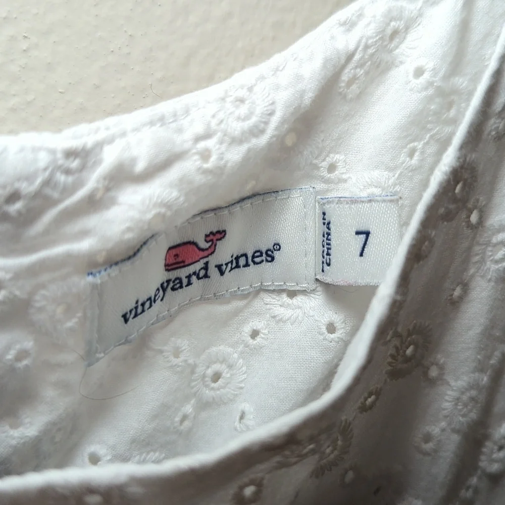 Vineyard Vines White Eyelet Dress Sleeveless Coquette Cotton Lined Girls Size 7